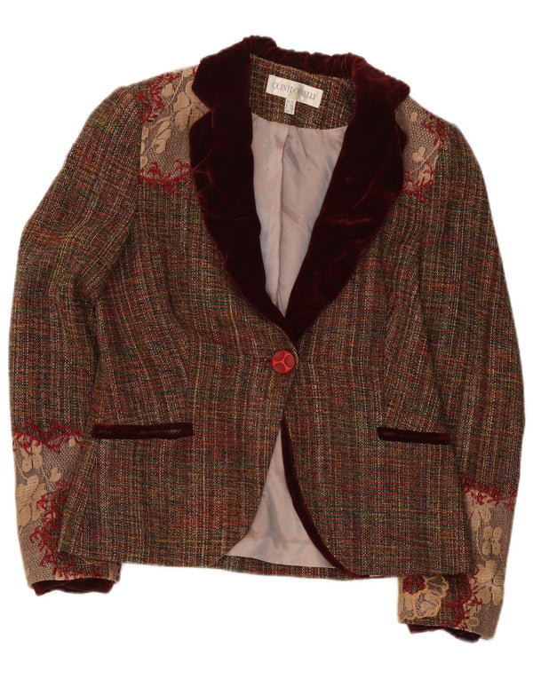 Giacca blazer a 1 bottone da donna Quin And Donnelly UK 10 piccolo floreale marrone