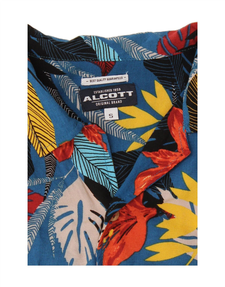 ALCOTT Mens Abstract Pattern Short Sleeve Shirt Small Blue Hawaiian Vintage Alcott and Second-Hand Alcott from Messina Hembry 