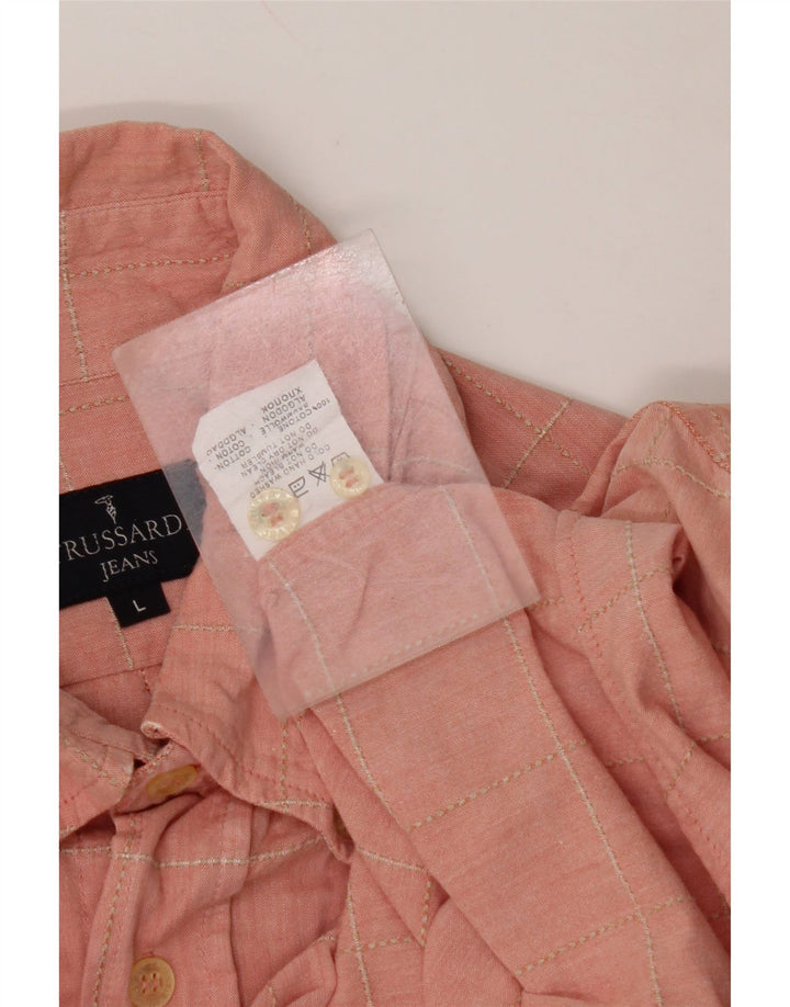 TRUSSARDI JEANS Camicia Uomo A Quadri Grandi Rosa In Cotone