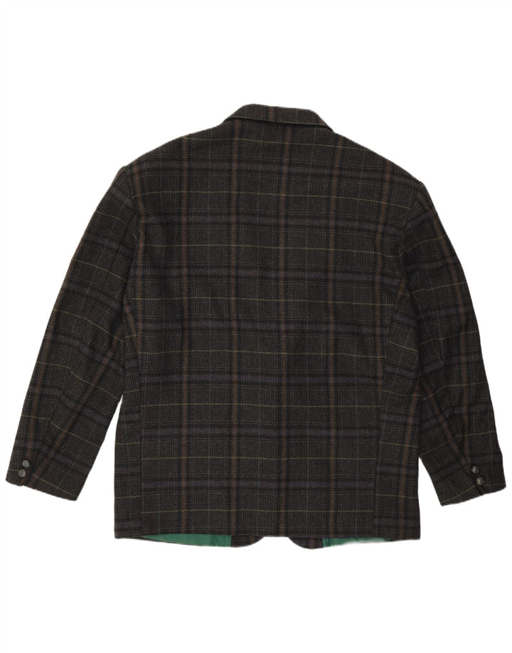 Giacca blazer da uomo a 2 bottoni VINTAGE IT 54 2XL lana a quadri grigia