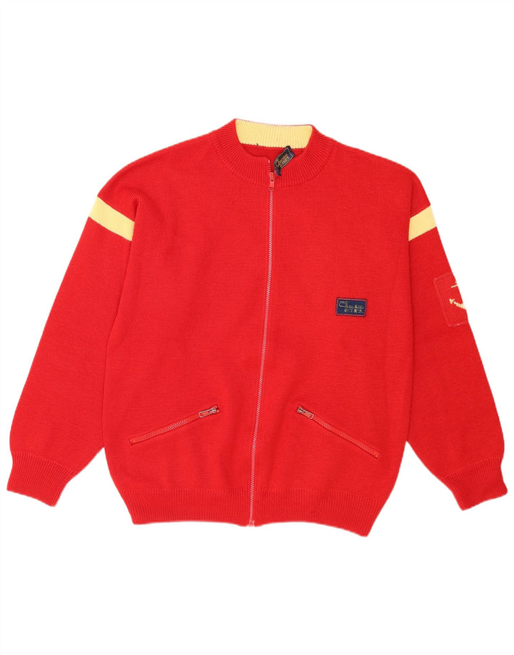 Maglione cardigan con zip intera da uomo vintage in acrilico color block rosso medio