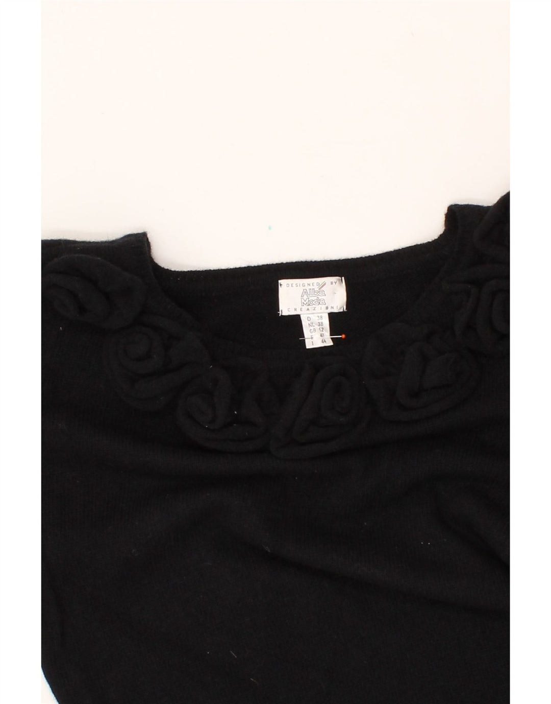 ALBA MODA Womens Boat Neck Jumper Sweater UK 12 Medium  Black Floral Wool Vintage Alba Moda and Second-Hand Alba Moda from Messina Hembry 