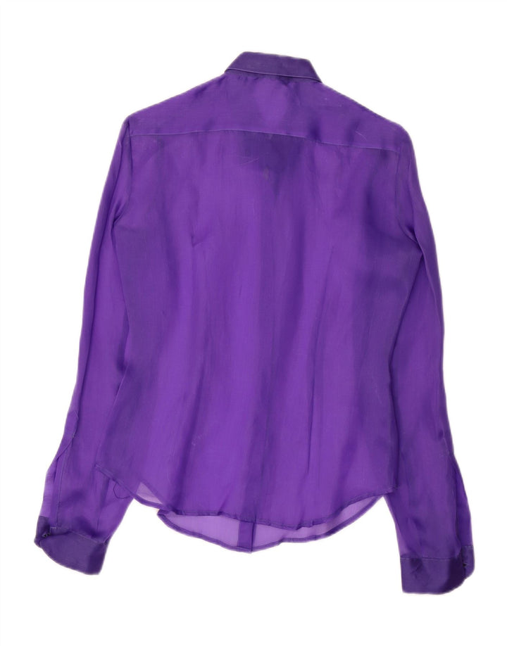 Camicetta camicia vintage da donna UK 12 viola medio
