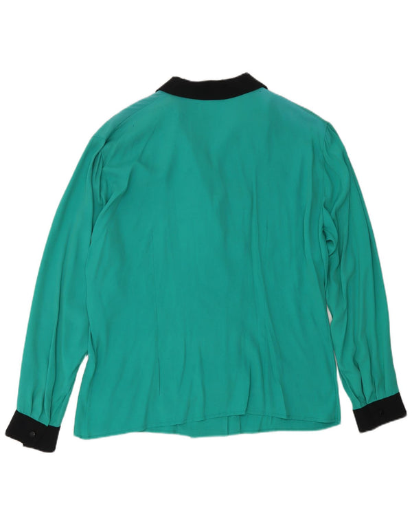 Camicetta camicia vintage da donna UK 18 XL Acetato color block verde