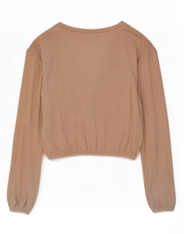 Top cardigan corto da donna Zara UK 16 grande poliestere beige