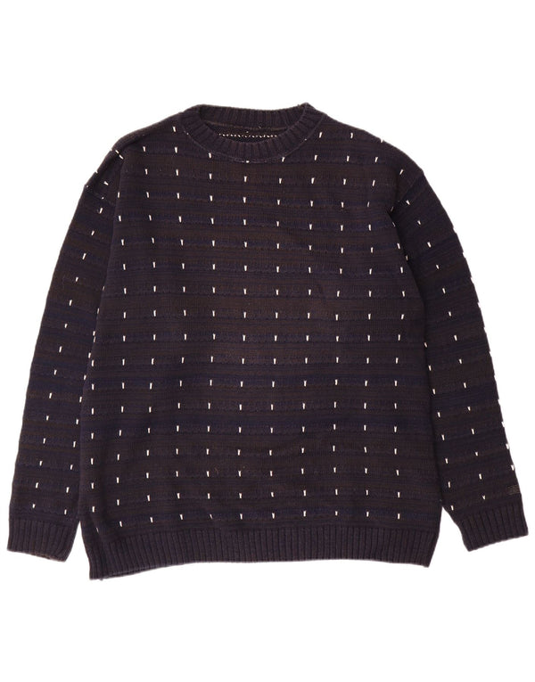 Maglione vintage da uomo con scollo a barca, grande cotone a righe blu navy