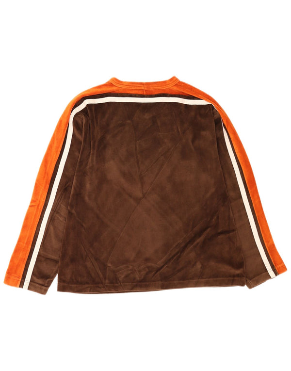 Top vintage da uomo a maniche lunghe in cotone color block marrone grande