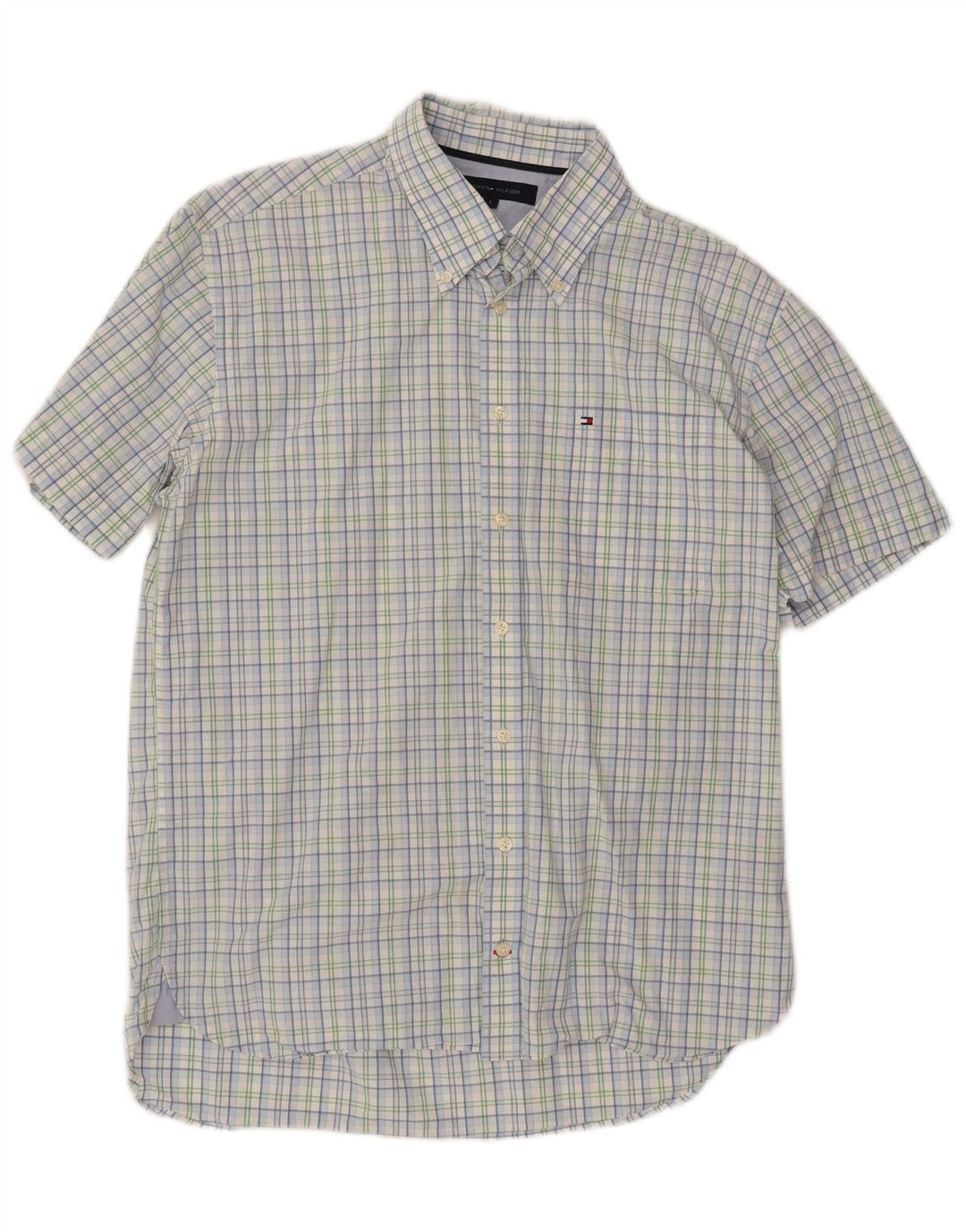 TOMMY HILFIGER Camicia a maniche corte da uomo in cotone a quadri blu grandi
