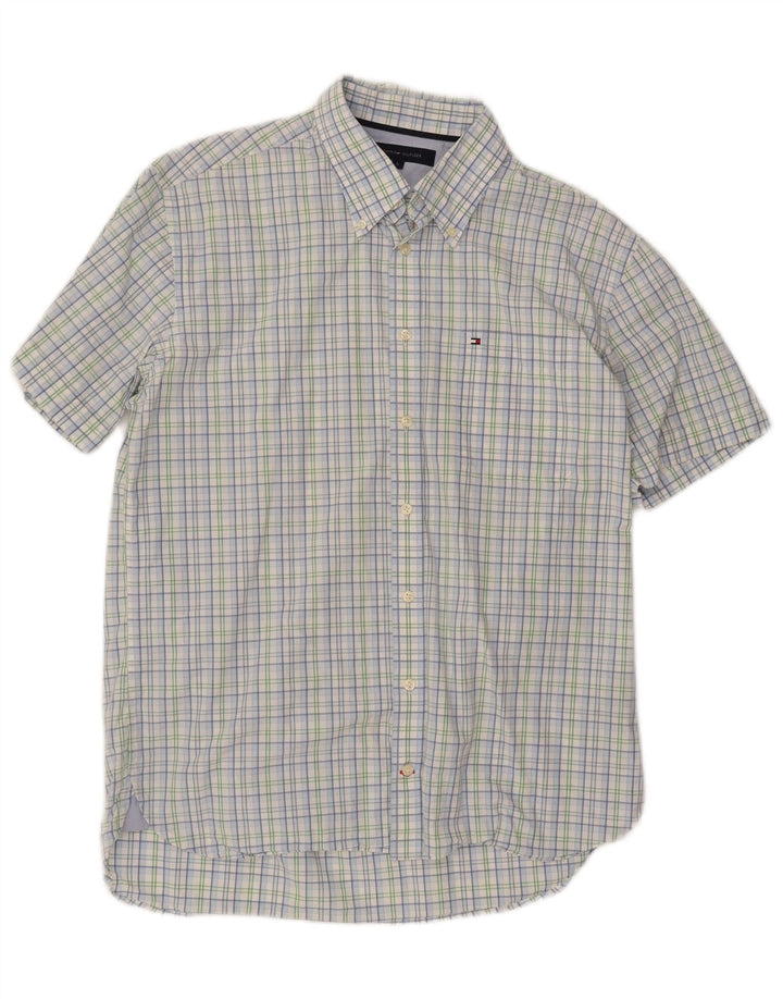 TOMMY HILFIGER Camicia a maniche corte da uomo in cotone a quadri blu grandi