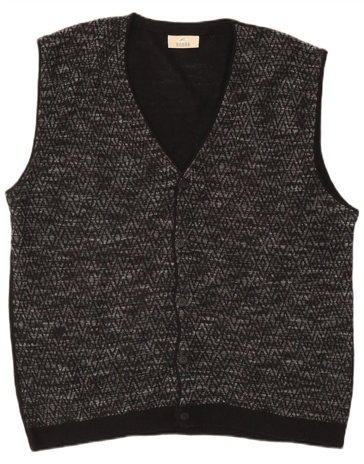 Maglione cardigan senza maniche da uomo Rodes XL nero a rombi/lana diamante
