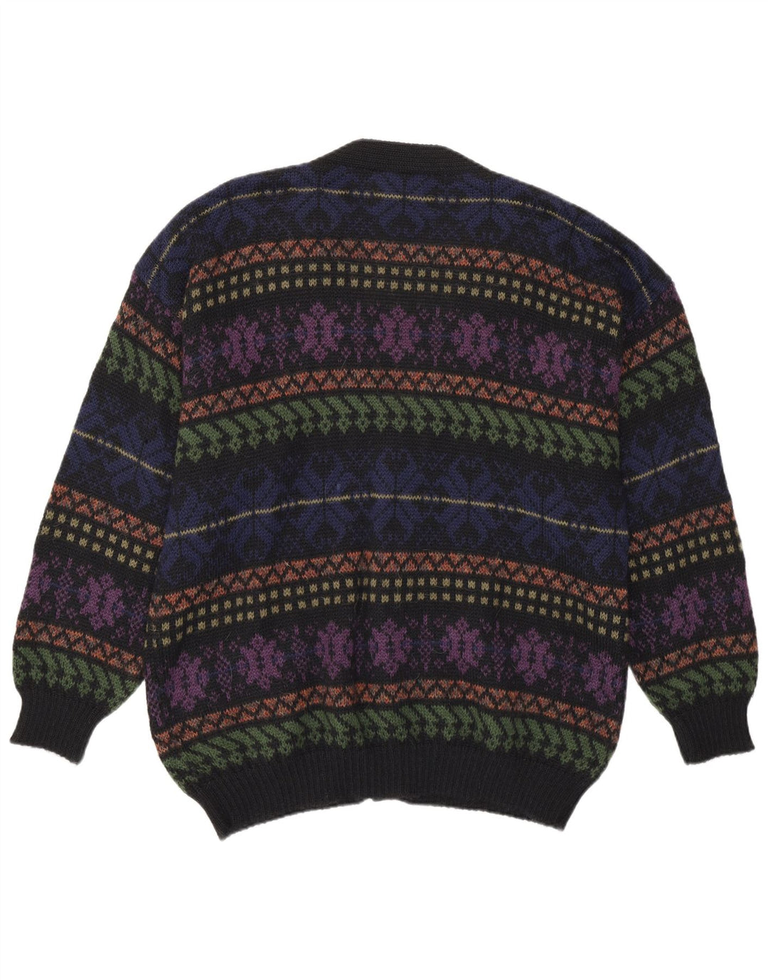 Maglione cardigan da uomo vintage in lana di alpaca Fair Isle multicolore medio