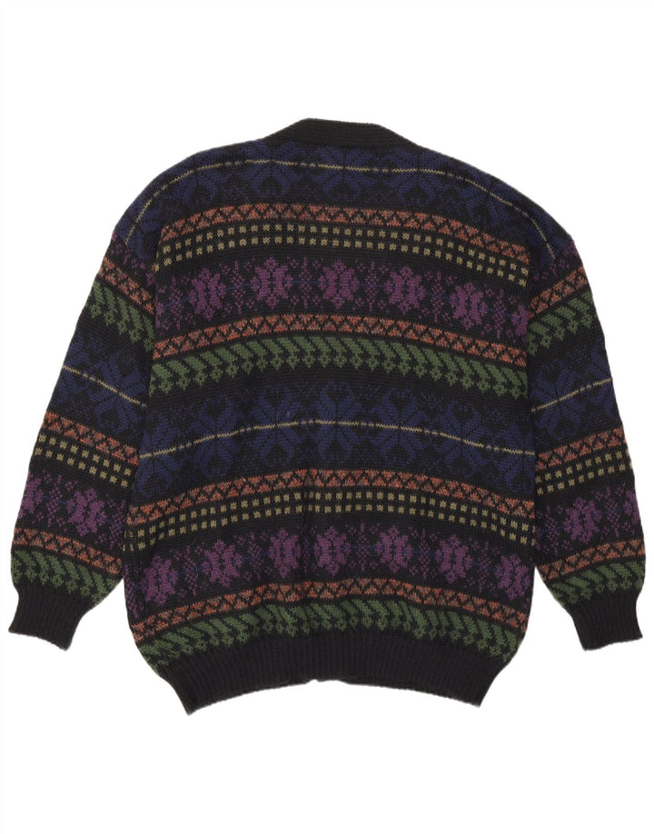 Maglione cardigan da uomo vintage in lana di alpaca Fair Isle multicolore medio