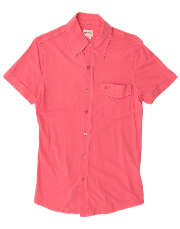 Camicia a maniche corte da uomo Gas piccola in cotone a righe rosa