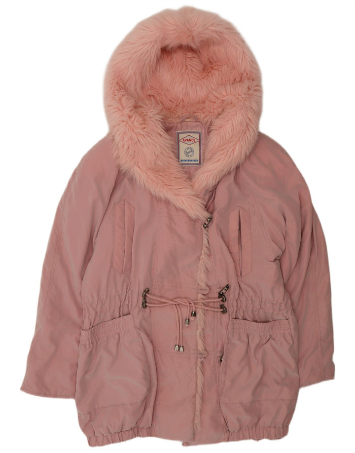 Cappotto giacca a vento con cappuccio da donna VINTAGE UK 14 grande poliestere rosa