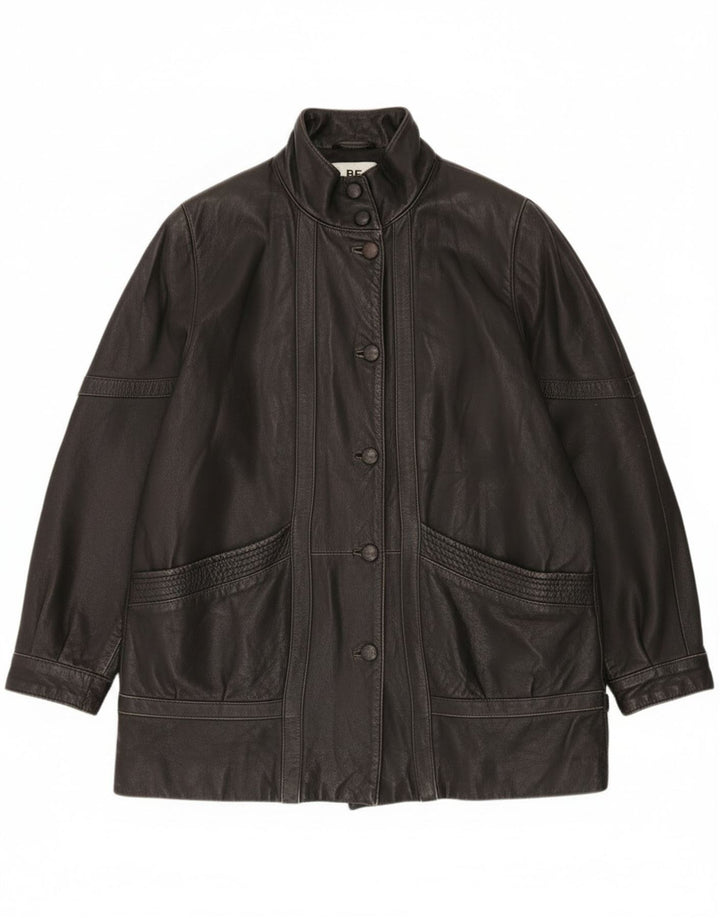 Giacca in pelle oversize da donna vintage EU 46 XL in pelle nera