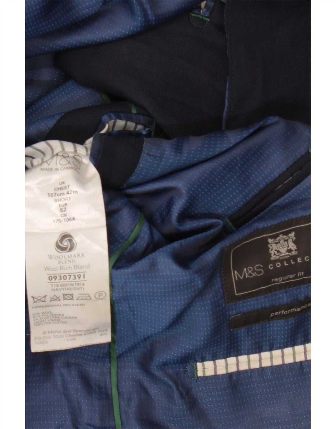 MARKS & SPENCER Giacca blazer da uomo a vestibilità regolare a 2 bottoni UK 42 XL Blu navy