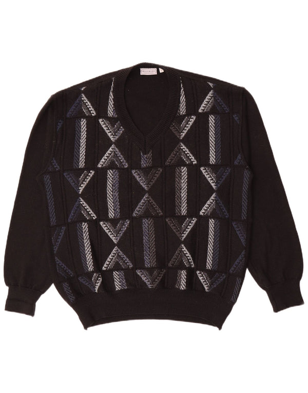WESTBURY Maglione da uomo con scollo a V XL Lana geometrica nera
