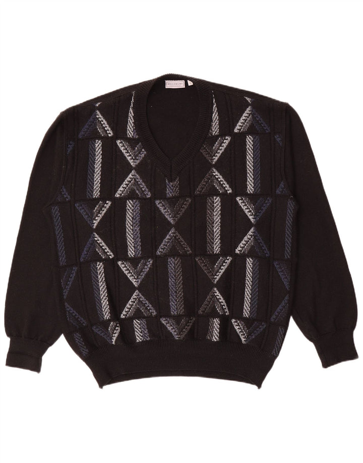 WESTBURY Maglione da uomo con scollo a V XL Lana geometrica nera