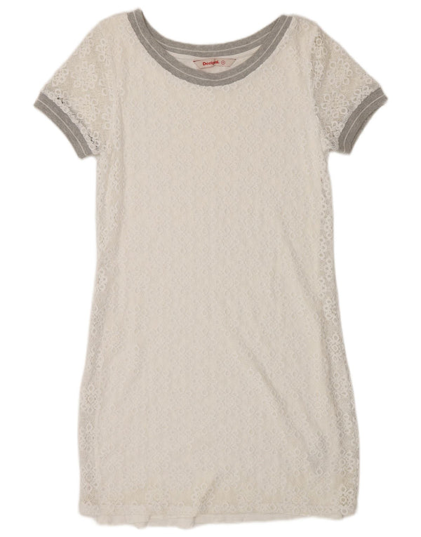 Desigual Abito tubino da donna UK 14 Medium White Floral Poliammide