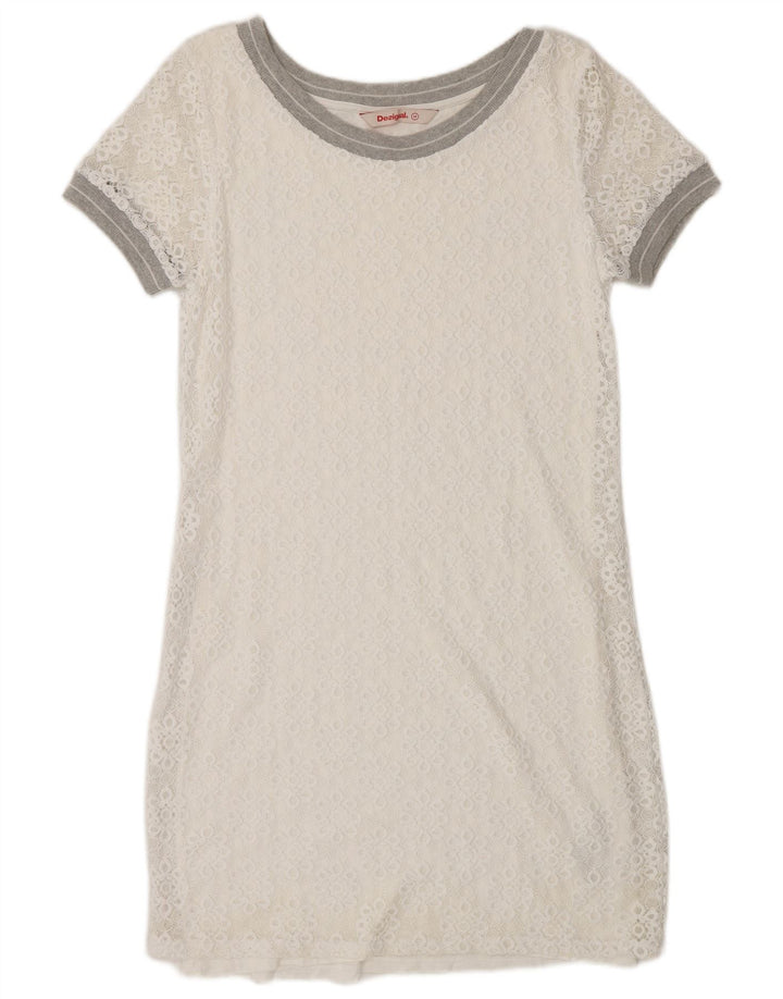 Desigual Abito tubino da donna UK 14 Medium White Floral Poliammide