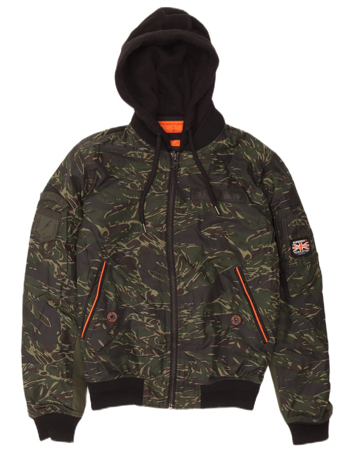 Giubbotto bomber con cappuccio da uomo Superdry UK 34 XS poliestere mimetico kaki