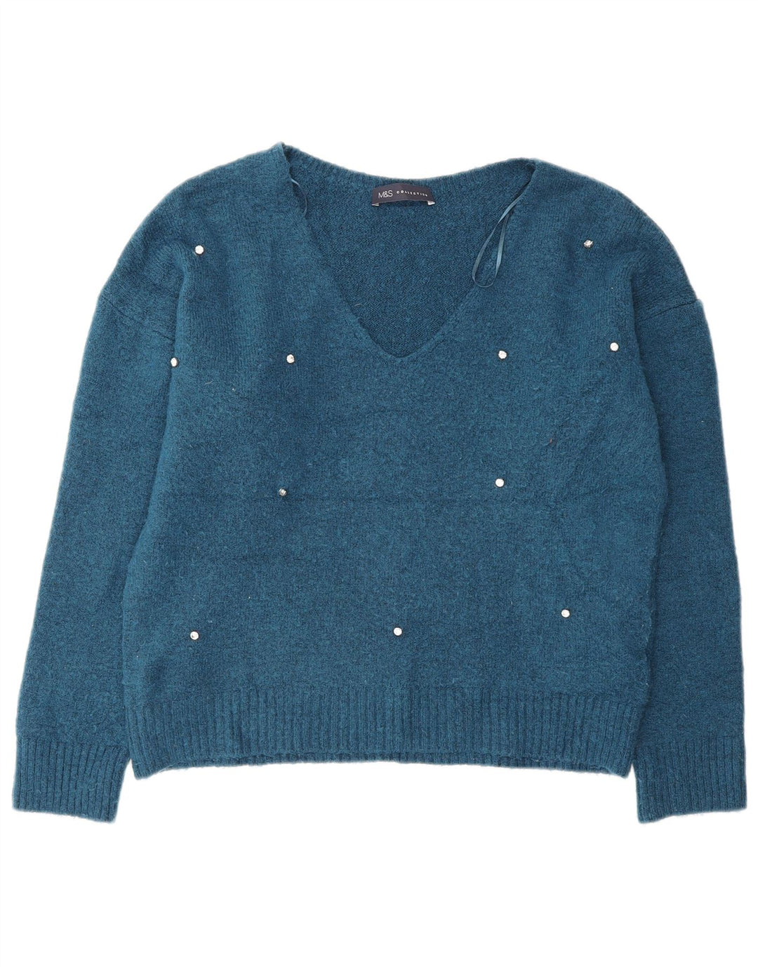 Maglione oversize con scollo a V da donna Marks & Spencer UK 10 piccolo blu