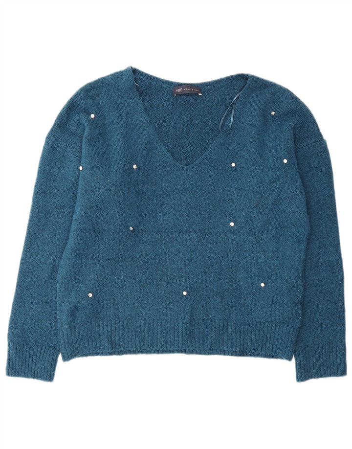 Maglione oversize con scollo a V da donna Marks & Spencer UK 10 piccolo blu