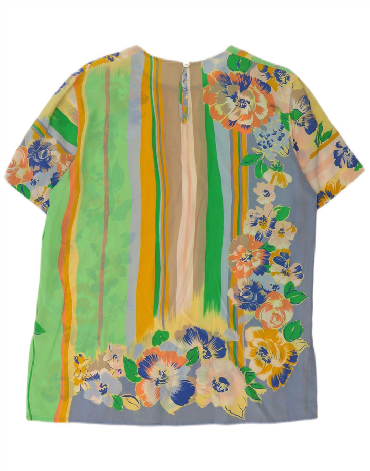 Top camicetta da donna vintage UK 14 grande floreale multicolore
