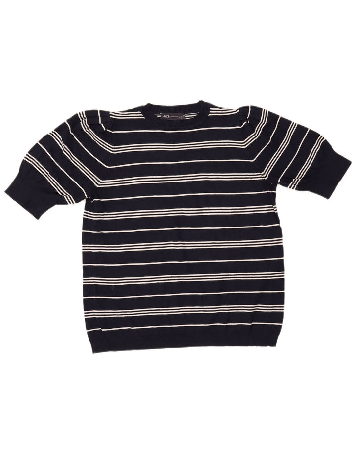 MARKS & SPENCER Maglione corto girocollo da donna UK14 Blu navy medio
