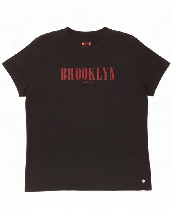 Mustang T-shirt grafica Brooklyn da donna UK 16 grande in cotone nero