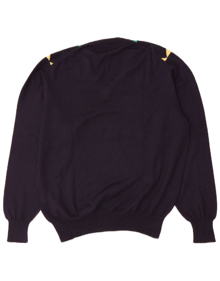 Maglione da uomo con scollo a V Marronetto piccolo blu navy a rombi/lana diamante