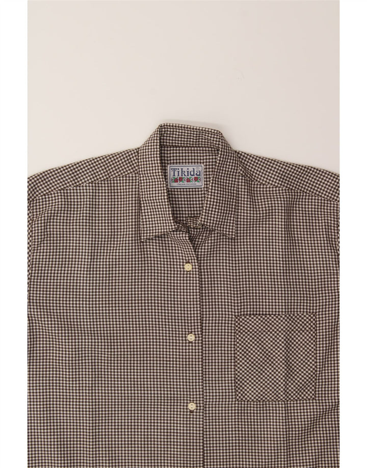 TIKIDA Womens Shirt UK 16 Large Brown Gingham Polyester Vintage TIKIDA and Second-Hand TIKIDA from Messina Hembry 