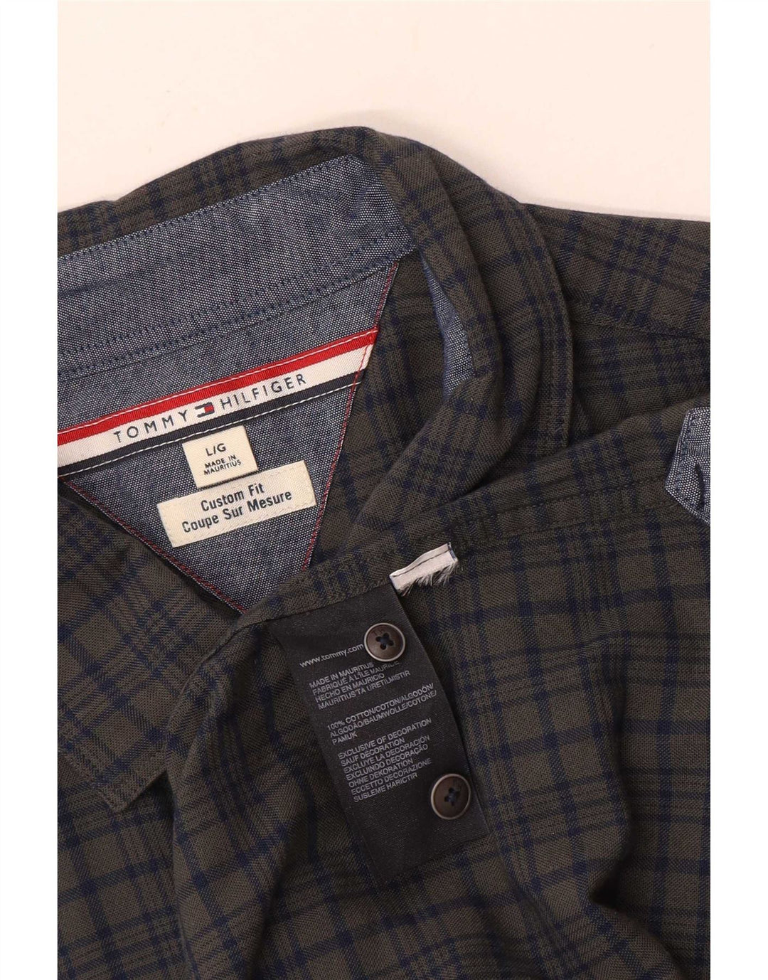 Camicia da uomo su misura Tommy Hilfiger, cotone a quadri grigi grandi