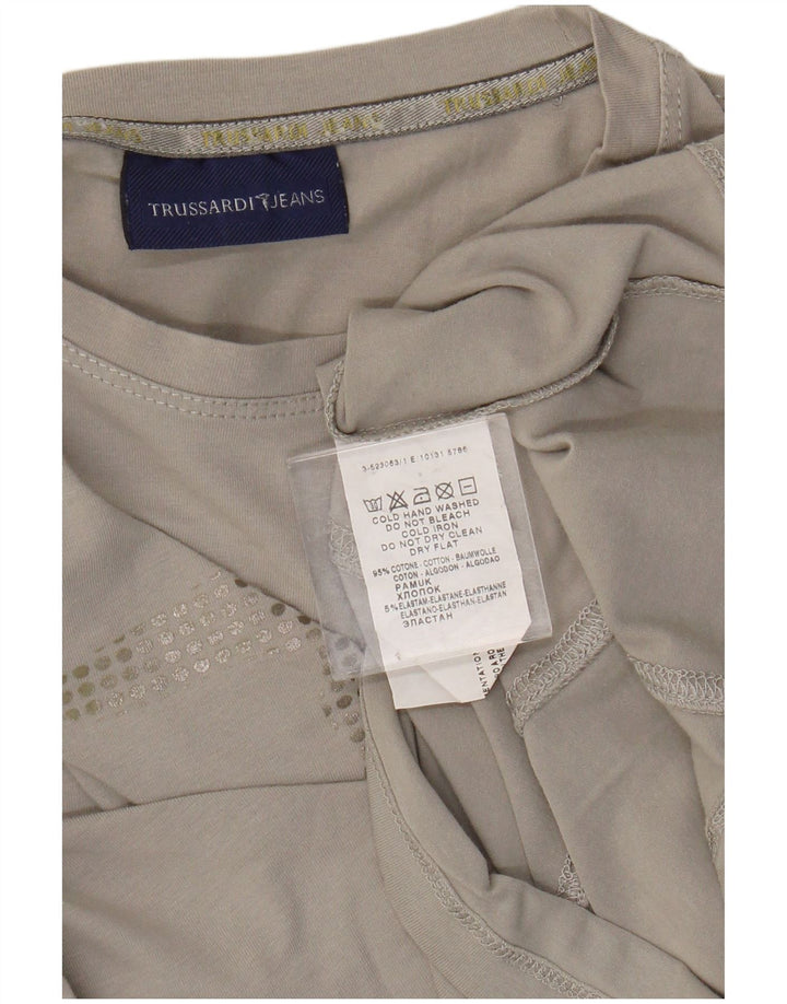 Top grafico da donna Trussardi Jeans manica lunga UK 14 Cotone grigio medio