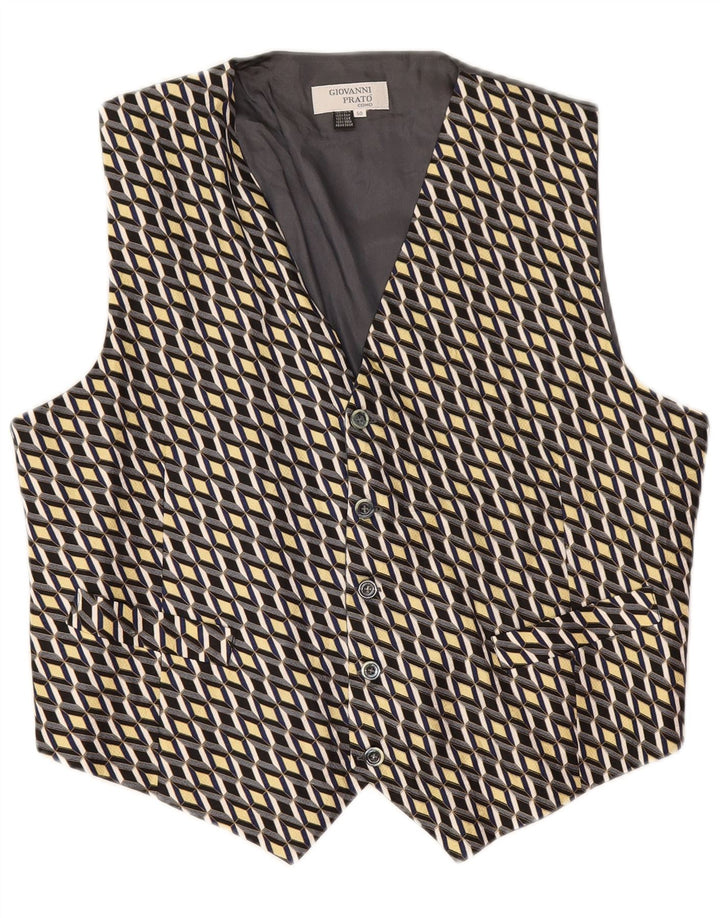 Gilet vintage da uomo IT 50 in seta geometrica grigio medio