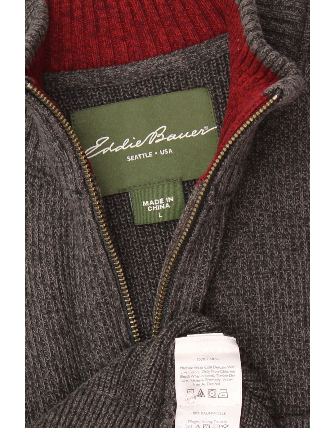 EDDIE BAUER Maglione da uomo con zip e collo in cotone a righe grandi grigie