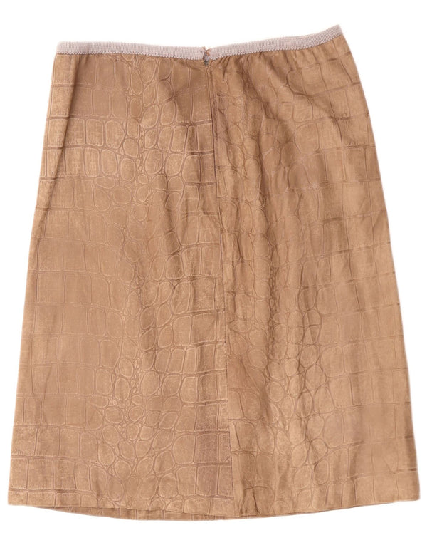 VINTAGE Womens Leather Skirt W30 Medium Brown Animal Print