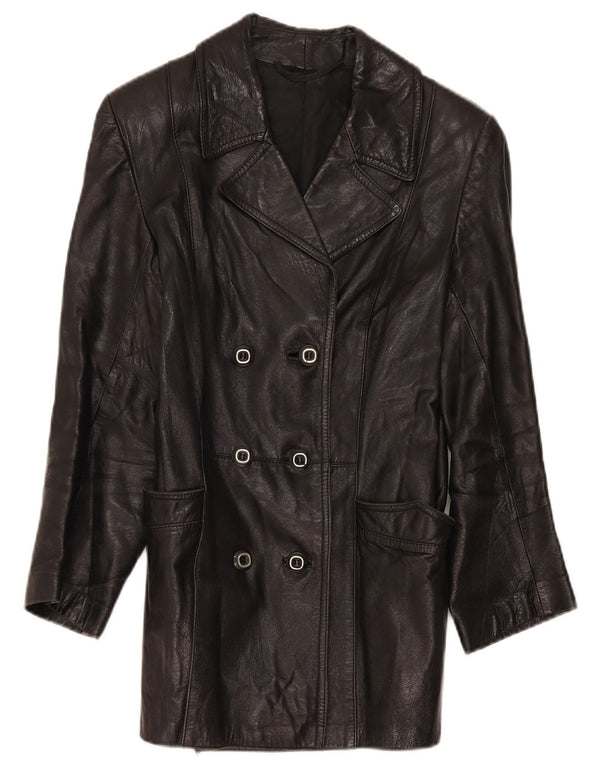 Giacca in pelle doppiopetto vintage da donna IT 46 grande nera