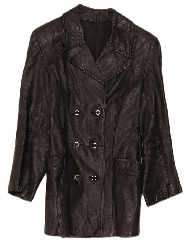 Giacca in pelle doppiopetto vintage da donna IT 46 grande nera