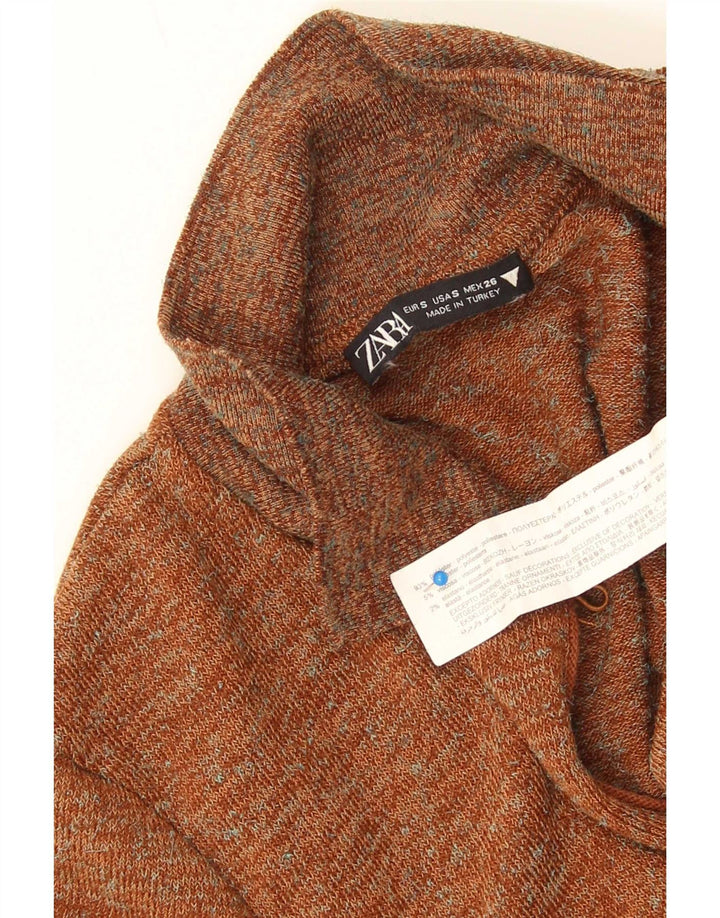 Body a maniche lunghe da donna Zara UK 8 Small Poliestere screziato marrone