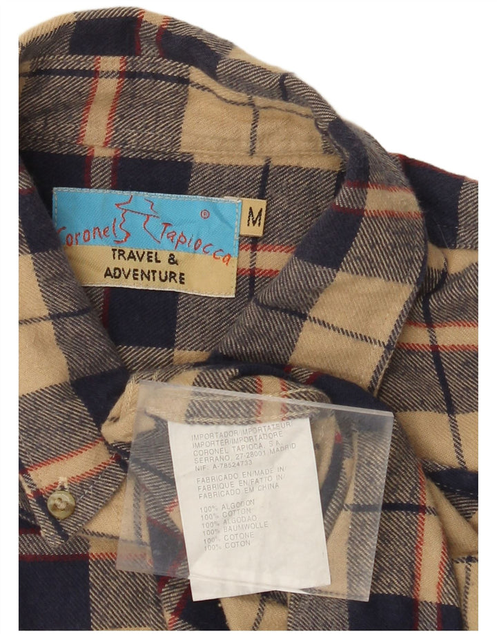 VINTAGE Mens Loose Fit Flannel Shirt Medium Navy Blue Check Cotton