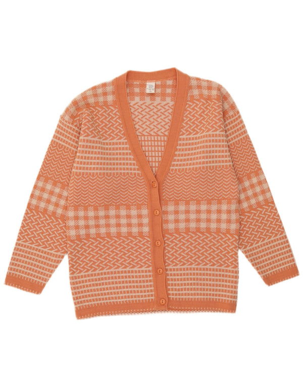 Maglione cardigan da donna vintage UK 14 Acrilico geometrico arancione medio