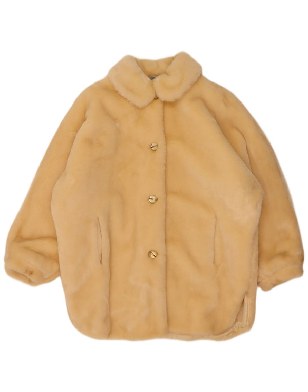 Vintage Womens Oversized Faux Fur Overcoat EU 40 Medium Beige Modacryl