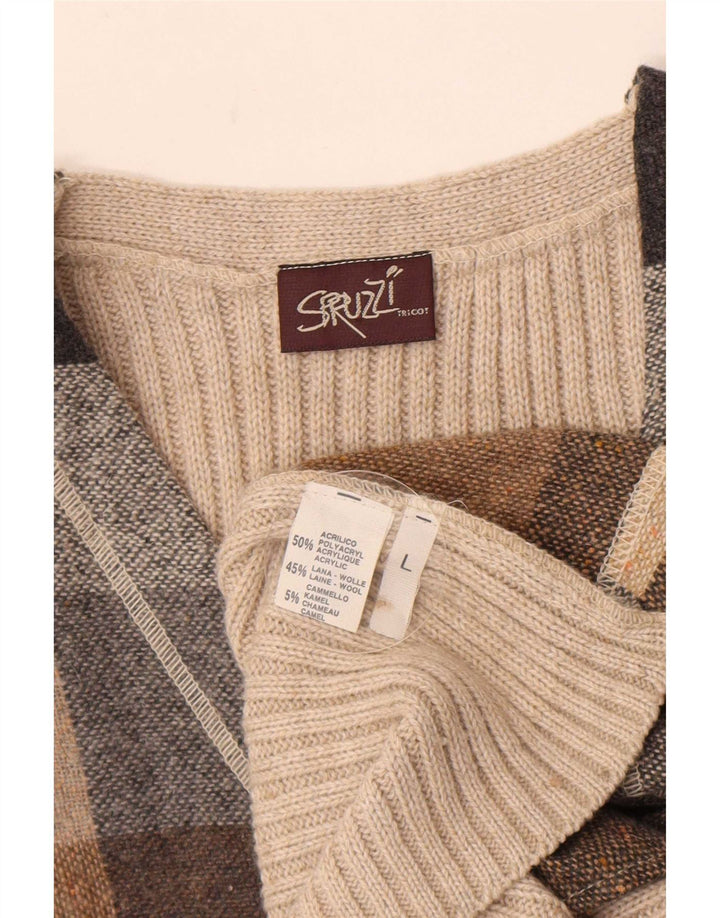 Gilet da uomo vintage in acrilico a quadri beige di grandi dimensioni