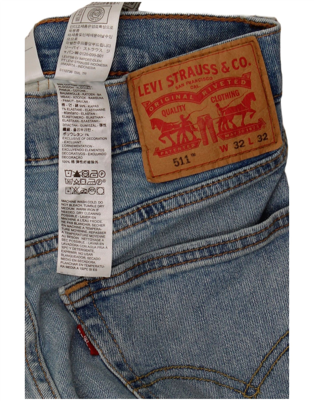 Levi's Uomo 511 Slim Jeans W32 L32 Cotone Blu