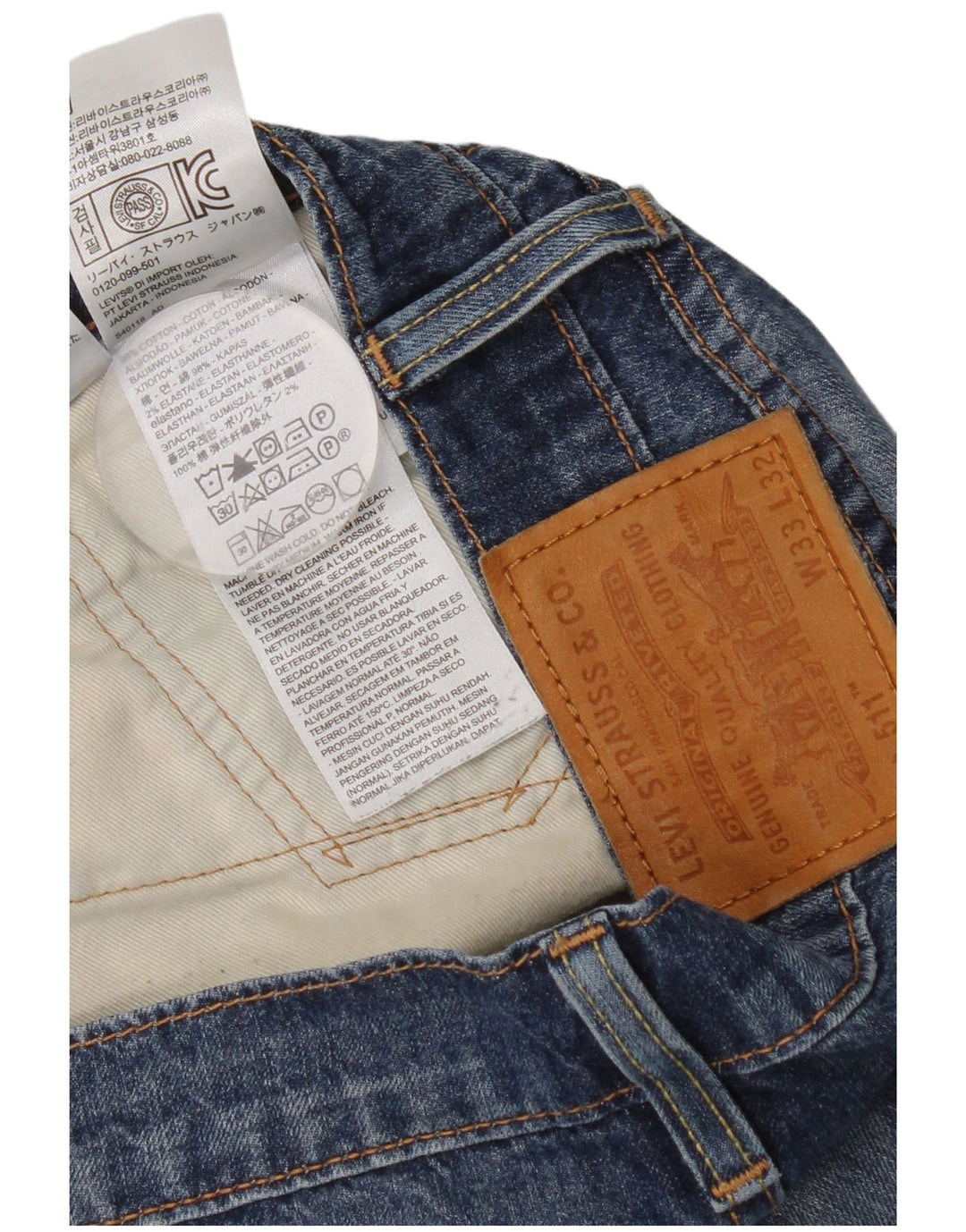 Levi's Uomo 511 Slim Jeans W33 L32 Cotone Blu
