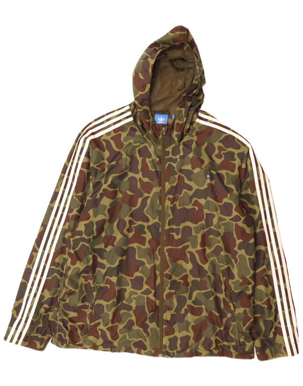Giacca antipioggia con cappuccio da uomo Adidas UK 44 2XL Poliestere mimetico kaki