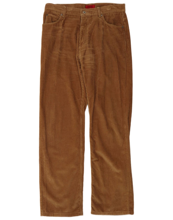 Pantaloni dritti da uomo in velluto a coste Hugo Boss W34 L34 cotone marrone