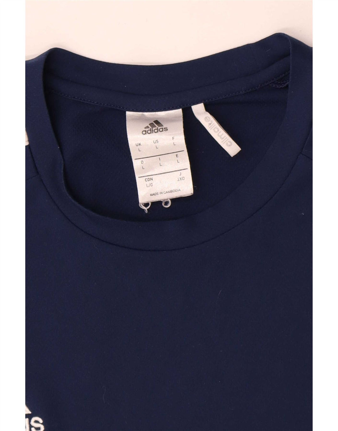 Adidas Uomo Climalite T-shirt Top Large Blu Navy Colourblock Poliestere