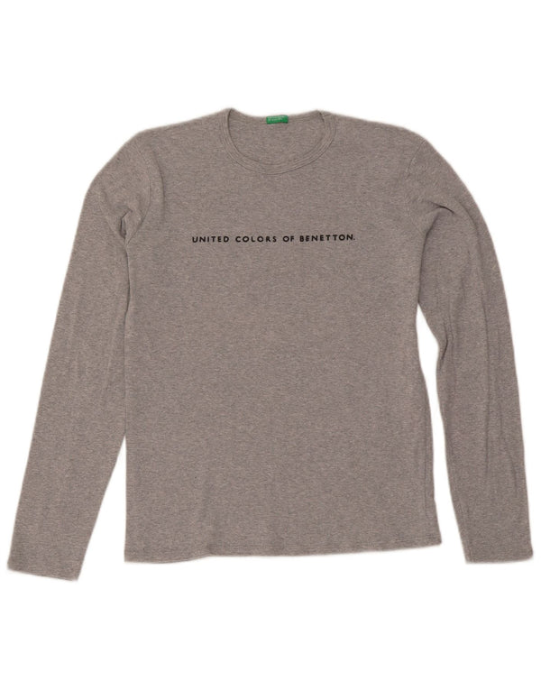 Top grafico da donna Benetton manica lunga UK 12 Grigio medio chiazzato
